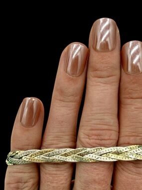 Vintage Italy 925 Danecraft Braided Two-Tone Herringbone Bracelet -Size 7”